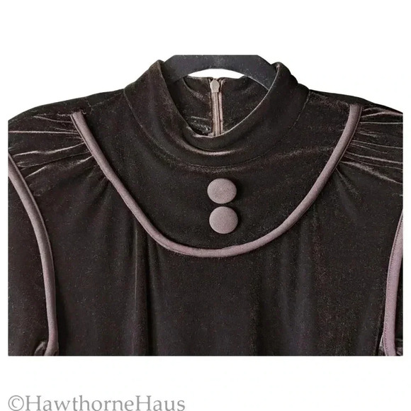 BENDIGO IMPRESSIONS Brown Velvet Vintage Dress Size P ( XS ) Hi Neck Victorian - Picture 2 of 8